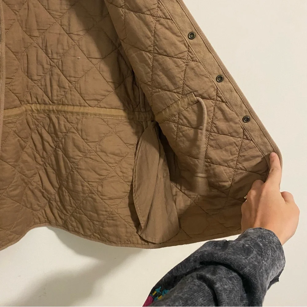 J. Crew Tan Quilted Snap Button Jacket size Small